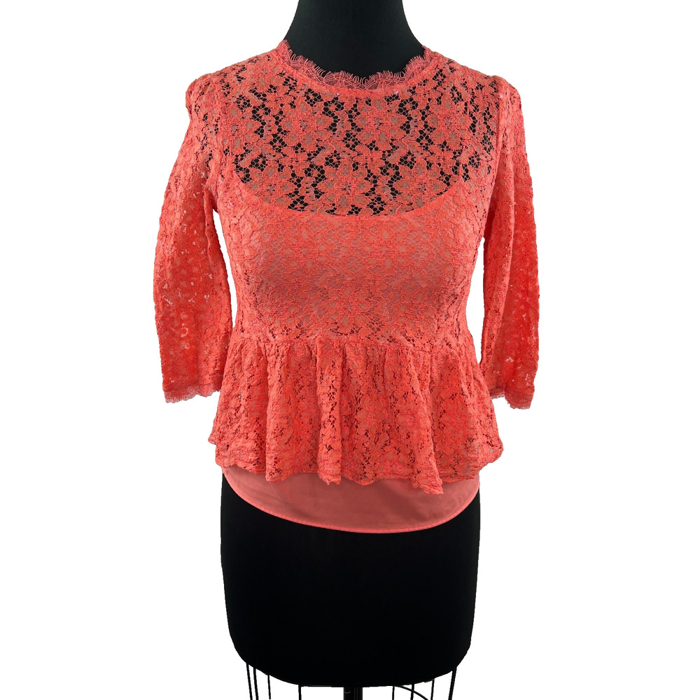 Anthropologie DV Dolce Vita Coral Orange Peplum Two Piece Lace Top Size XS Small